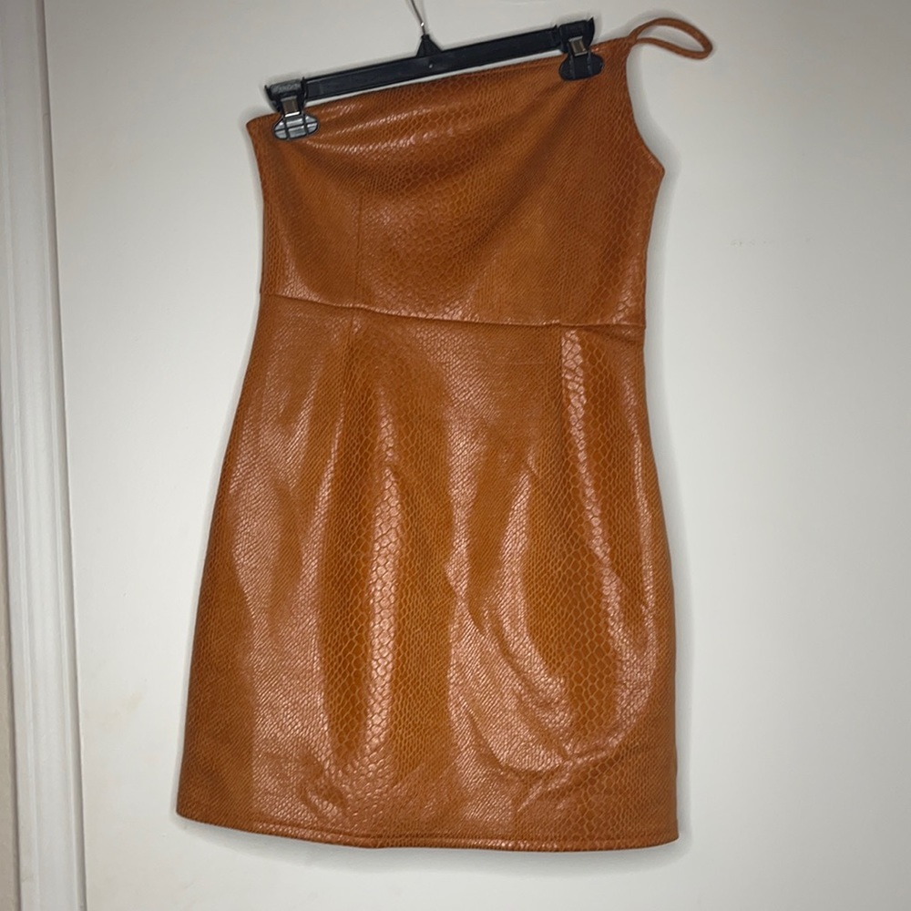 Snake skin leather one shoulder dress